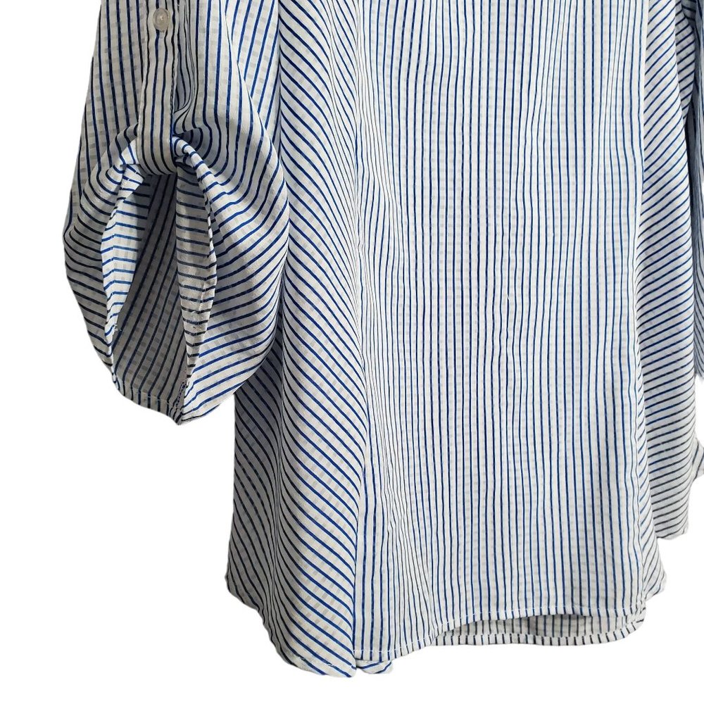 Chico's 3 Size XL Tunic Semi Shear Cover Up Pullover Striped Textured Roll Tab - Picture 12 of 14